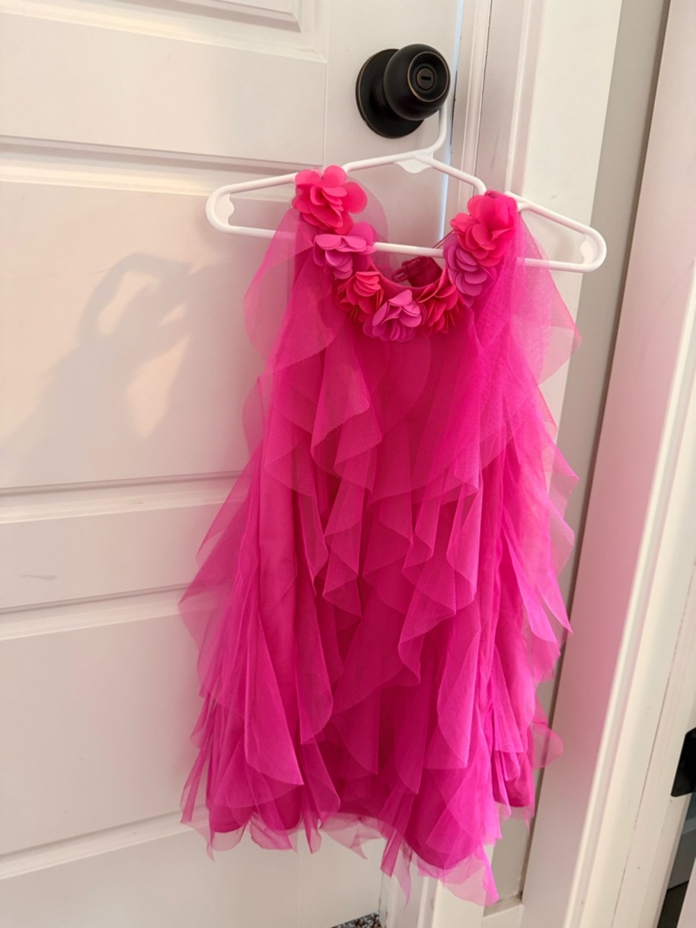 American Girl Hot Pink Ruffled Tulle Flower Neck Dress
